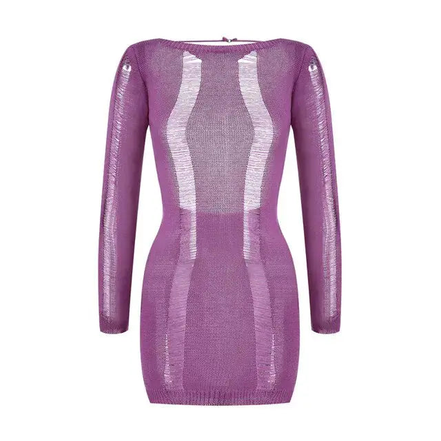 See-Through O-neck Long Sleeve Dress by Oz-Direct.com
