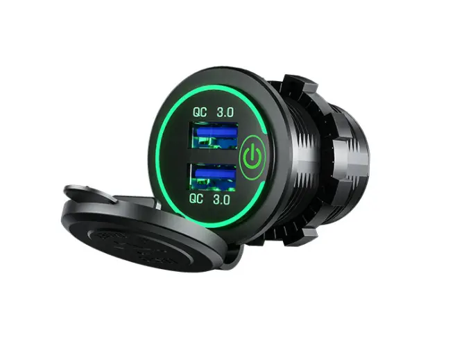 36W QC 3.0 Touch Switch Waterproof Universal Motorcycle Car Truck Boat Dual USB Charger Socket For Phone Tablet Camera GPS DVR by Oz-Direct.com