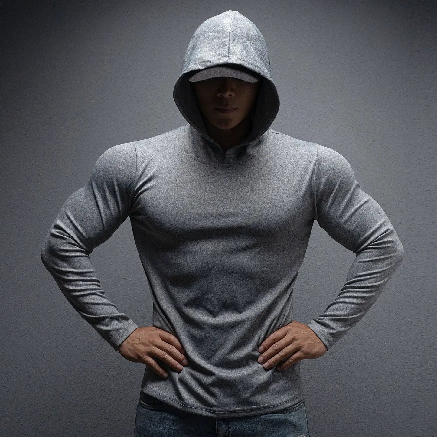 Spring and Autumn New Men's Sport Casual Running Workout Gym Training Solid Color Lightweight Hooded Long Sleeve Sweatshirt by Oz-Direct.com