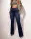 Elegant New Fashion Casual Female Trouser Bottom Back Shirred Button Front High Waist Jeans by Oz-Direct.com
