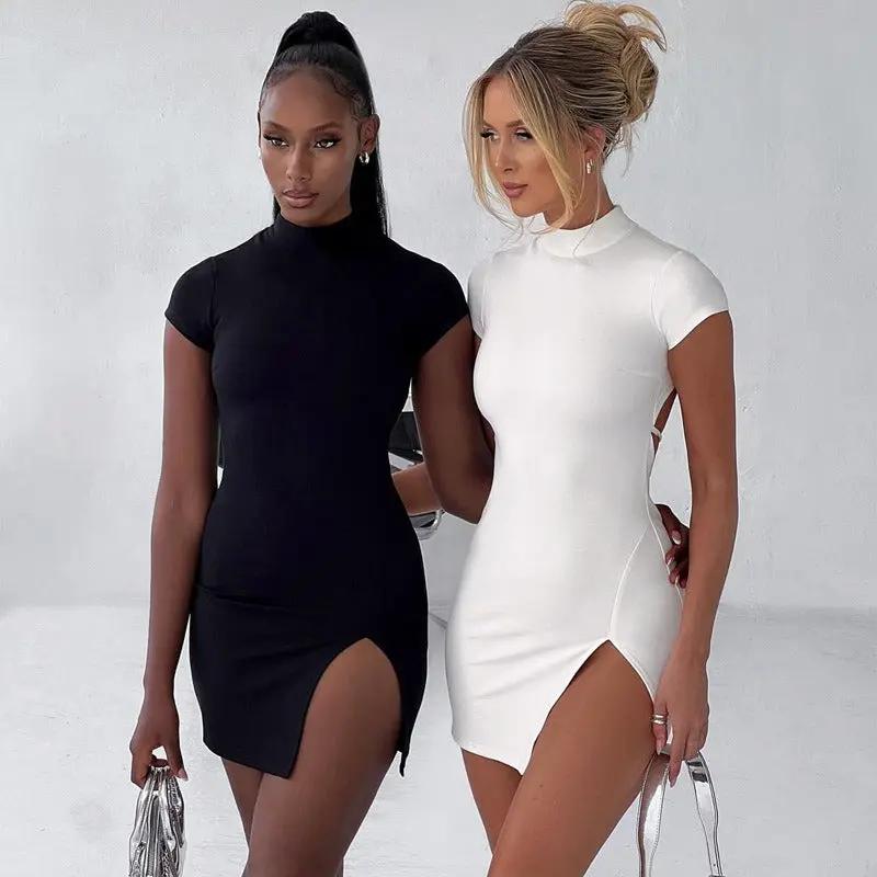 Summer new backless lace up high neck sexy split hip dress by Oz-Direct.com