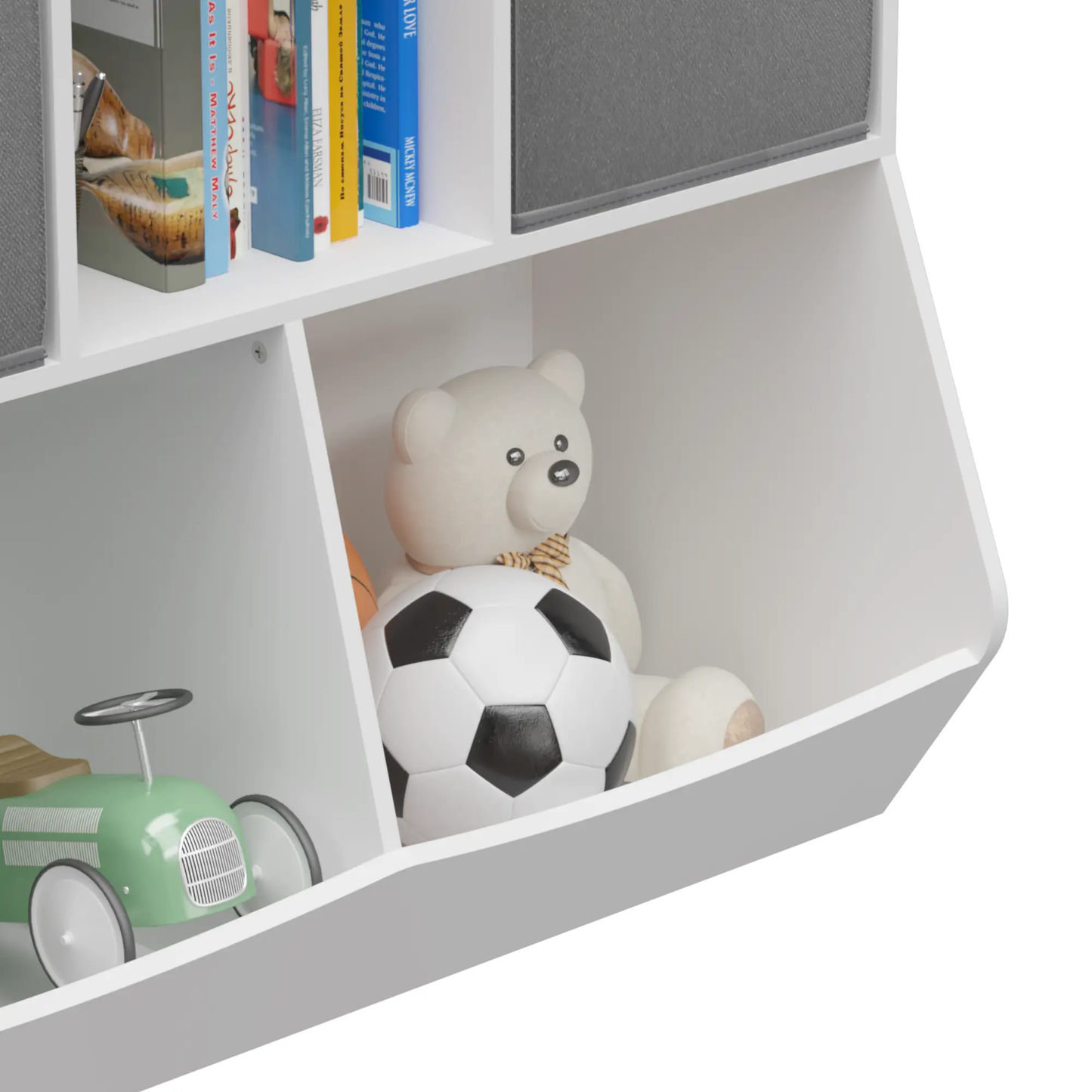 Kids Bookcase with Collapsible Fabric Drawers Children's Toy Storage Cabinet for Playroom White/Gray by Oz-Direct.com