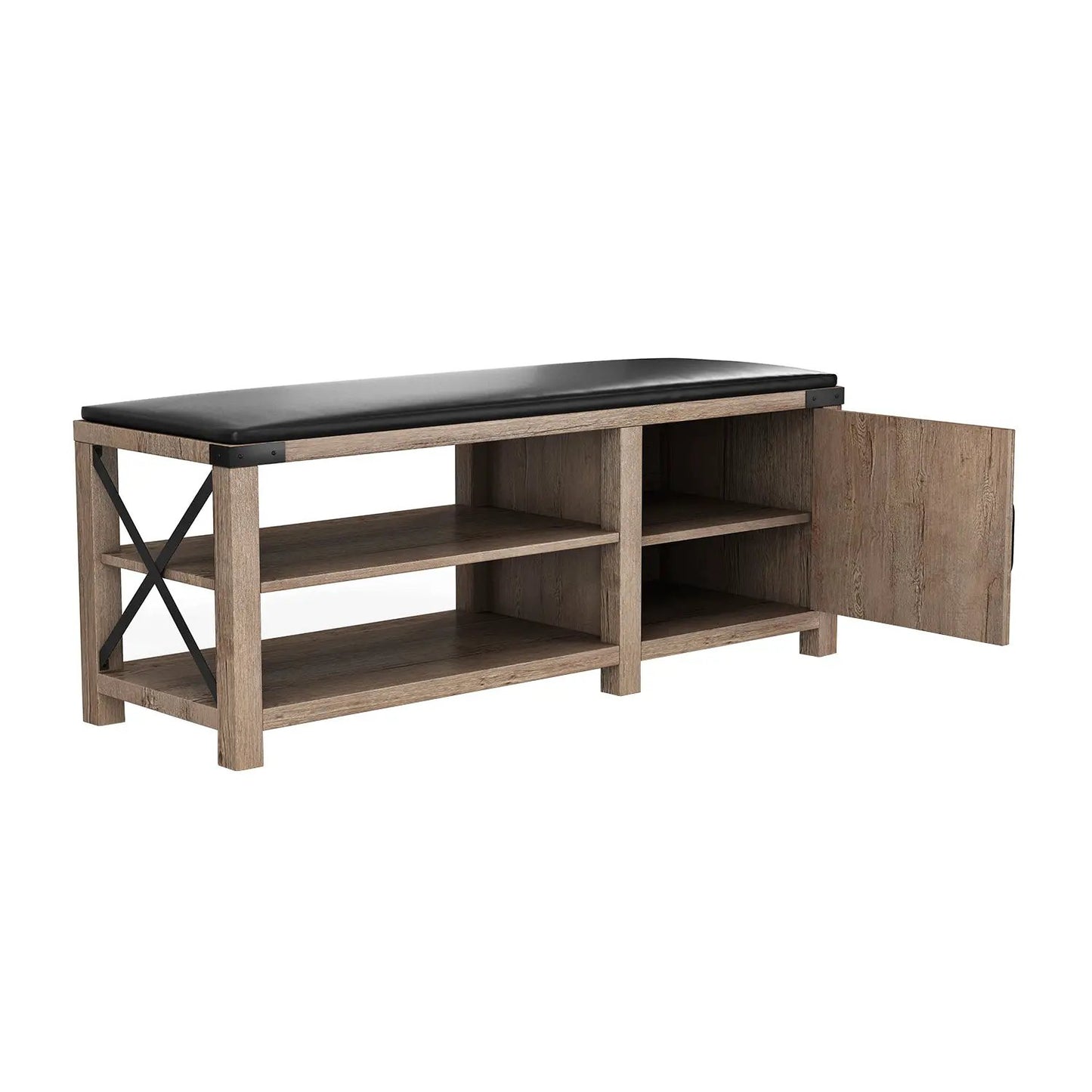 Modern Farmhouse Shoes Bench With Seat Cushion, Tobacco Wood by Oz-Direct.com