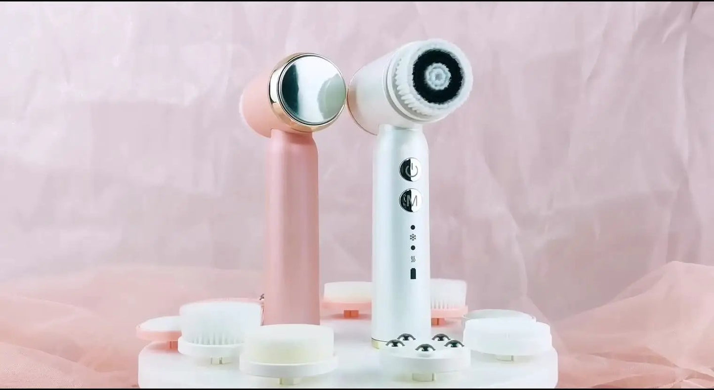 6-In-1 Hot And Cold Facial Cleanser Display Cleansing Brush Ultrasonic Facial Cleanser Pore Cleaning Silicone Beauty Instrument by Oz-Direct.com