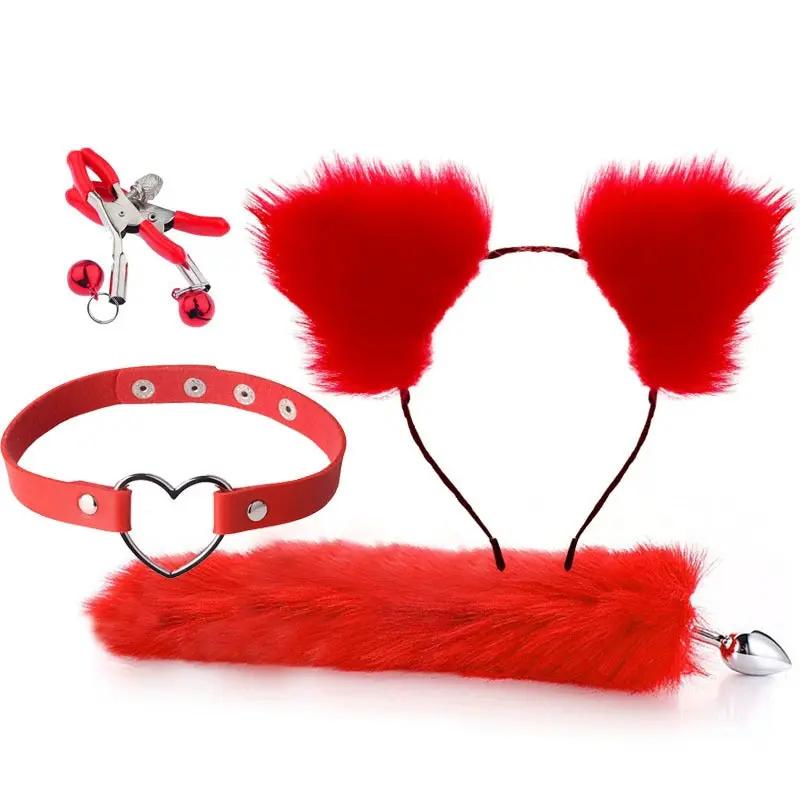 Erotic Ear Hairpin Posterior Anal Plugs Female Apparatus Sex Toys SM Metal Erotic Set Fox Tail 4 Pcs Set by Oz-Direct.com