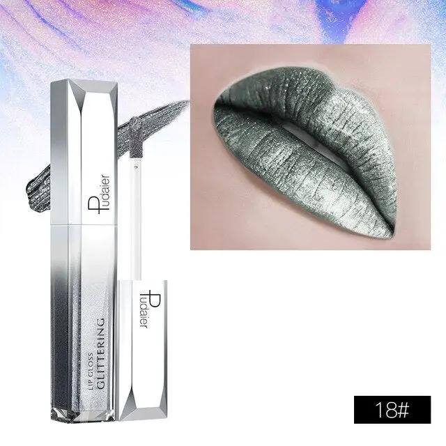 Pudaier Metallic Glitter Shine Full Color Lipstick Makeup Long-lasting Liquid Tint Lip Gloss Stick 18 Colors Moisturizing Batom by Oz-Direct.com