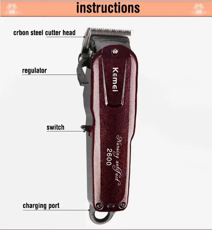 Kemei Electric Washable Hair Clipper Rechargeable Professional Hair Trimmer Shaver Razor Cordless Adjustable Clipper by Oz-Direct.com