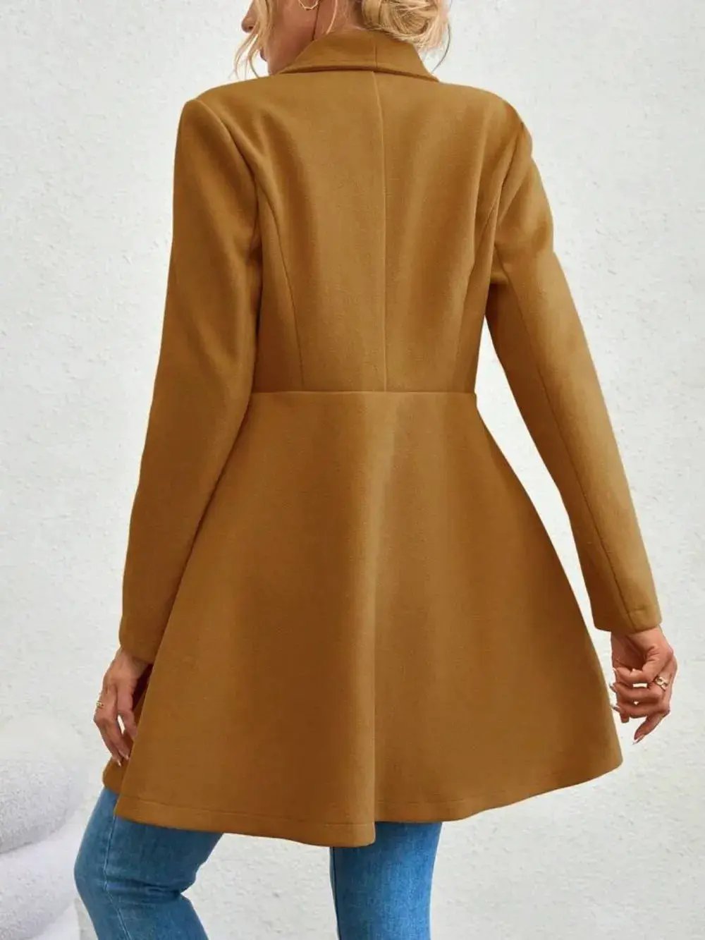 Collared Neck Button Up Long Sleeve Coat by Oz-Direct.com
