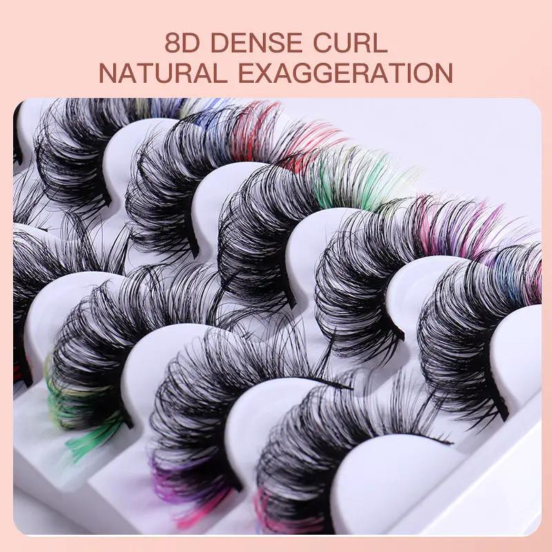 7 Pairs Of Colorful Fried Eyelashes Multi-Layer Thick Cross Mink Hair Imitation D Color Mix 7 by Oz-Direct.com