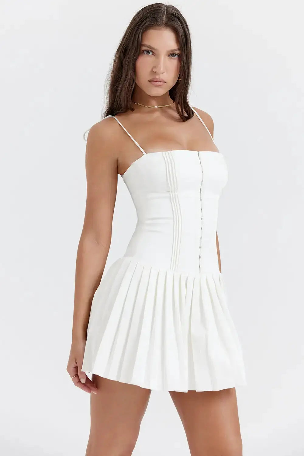 White Pleated Dress by Oz-Direct.com
