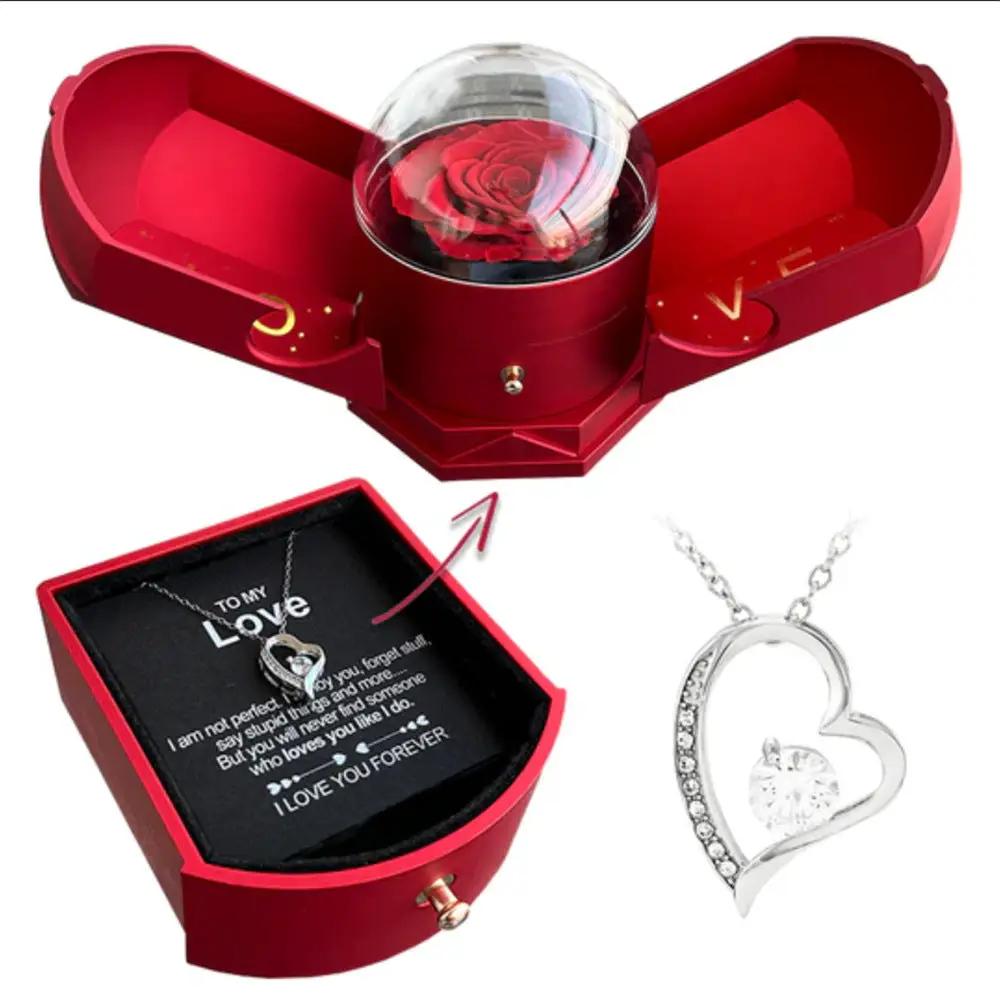 Double open rose gift box drawer style rose jewelry box angel wings Chinese Valentine's Day necklace gift box by Oz-Direct.com