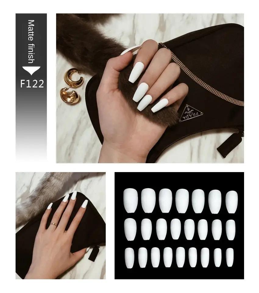 Nail Art Fake Nails Stiletto Tips Clear Press on Long False with Glue Coffin Stick Display Full Cover Artificial Designs Matte by Oz-Direct.com