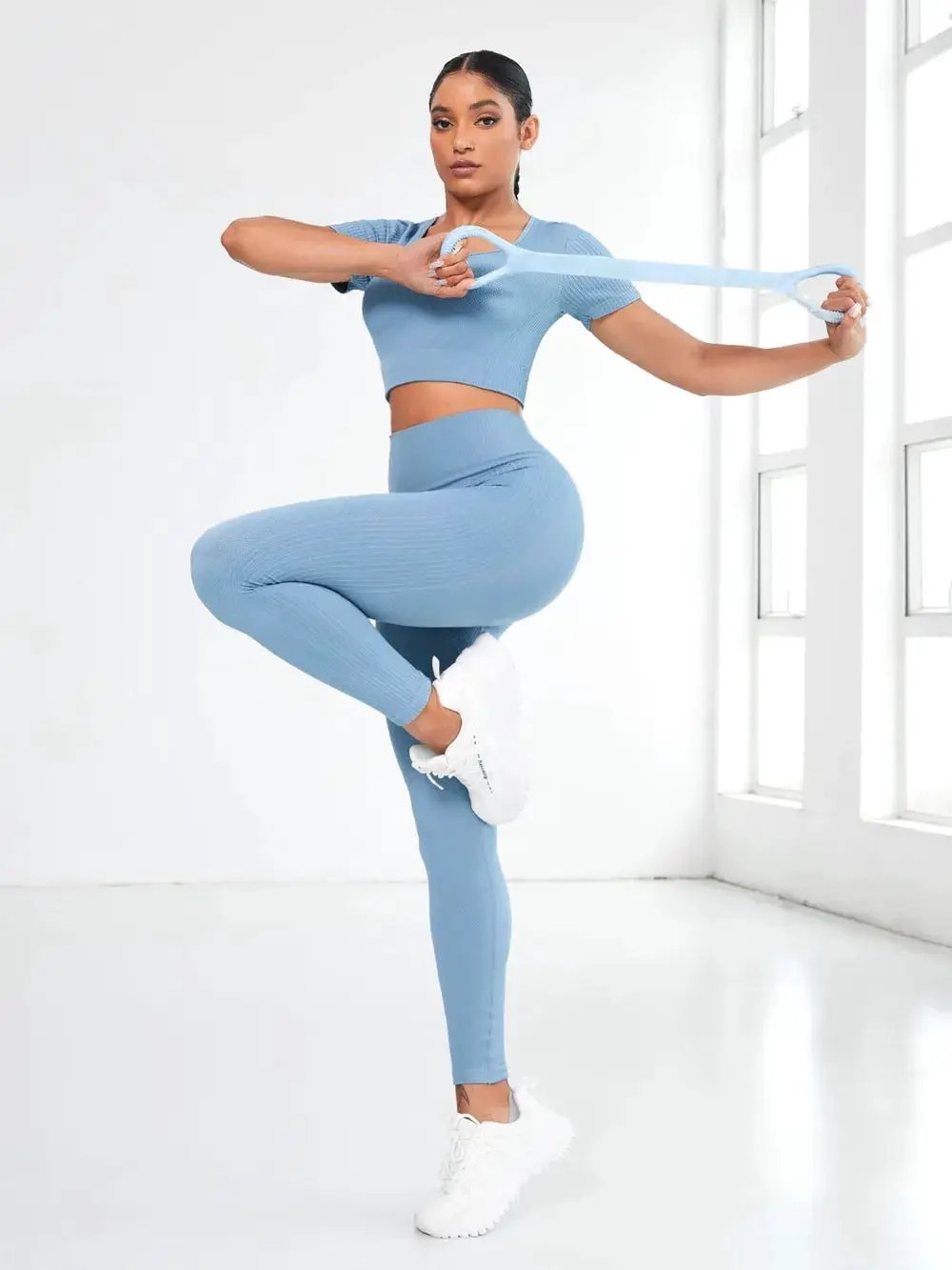 Round Neck Short Sleeve Top and Leggings Active Set by Oz-Direct.com