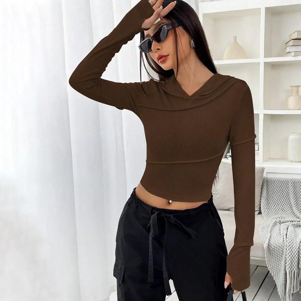 European and American street fashion V-neck sweatshirt autumn and winter slim leggings hooded top women by Oz-Direct.com