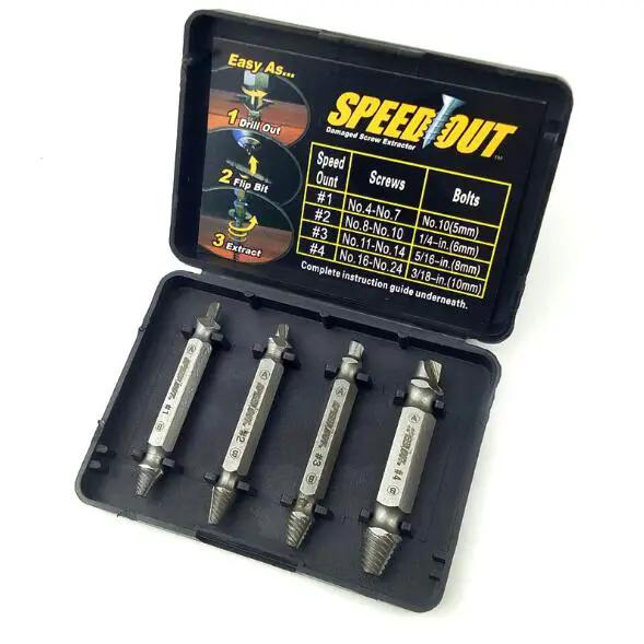 4 pcs / set Screw Extractor Set drill out easy to Remove Screw broken Speedout Set by Oz-Direct.com