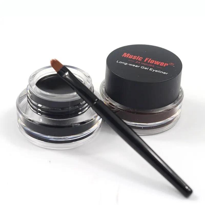 Music Flower 2 in 1 Coffee + Black Gel Eyeliner Make Up Waterproof Eye Liner Cosmetics Set Eyeliner Pens Makeup Brushes Set by Oz-Direct.com