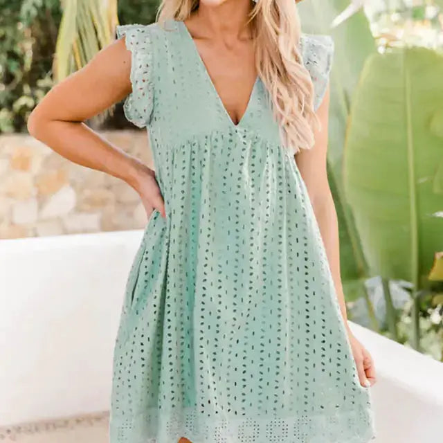 V-neck Cotton Dress by Oz-Direct.com