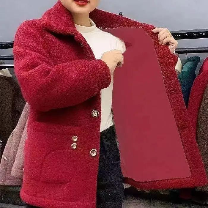 Fleece-lined Thickened Faux Cashmere Mother's Wear Autumn And Winter Mid-length Coat Warm Coat by Oz-Direct.com