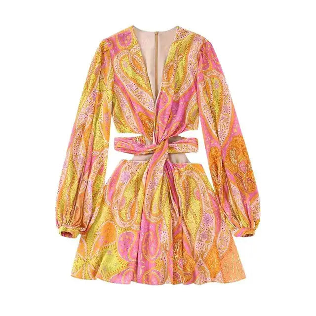 Women Vintage V Neck Mini Dress by Oz-Direct.com