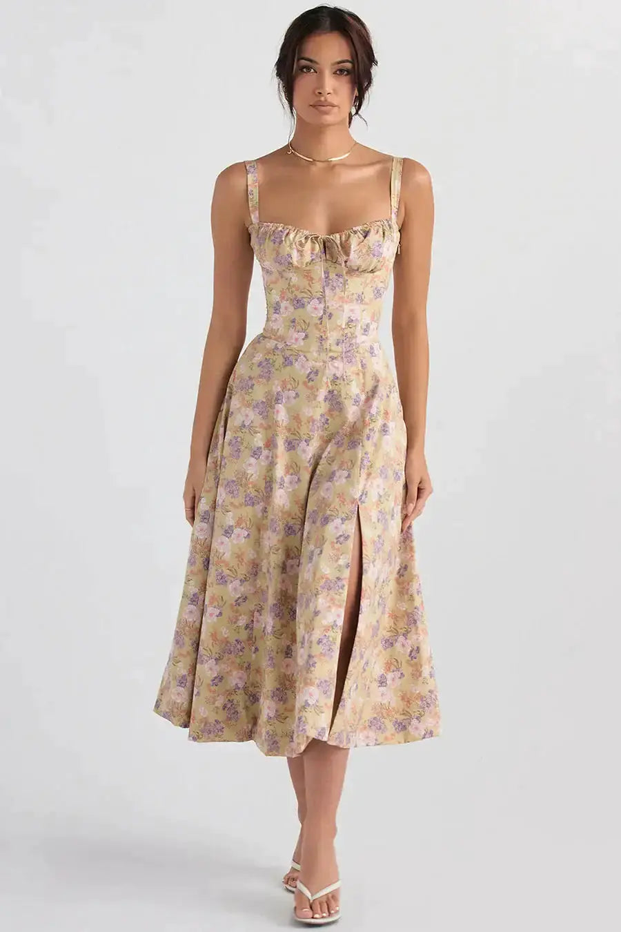 Floral Midriff Waist Shaper Dress by Oz-Direct.com