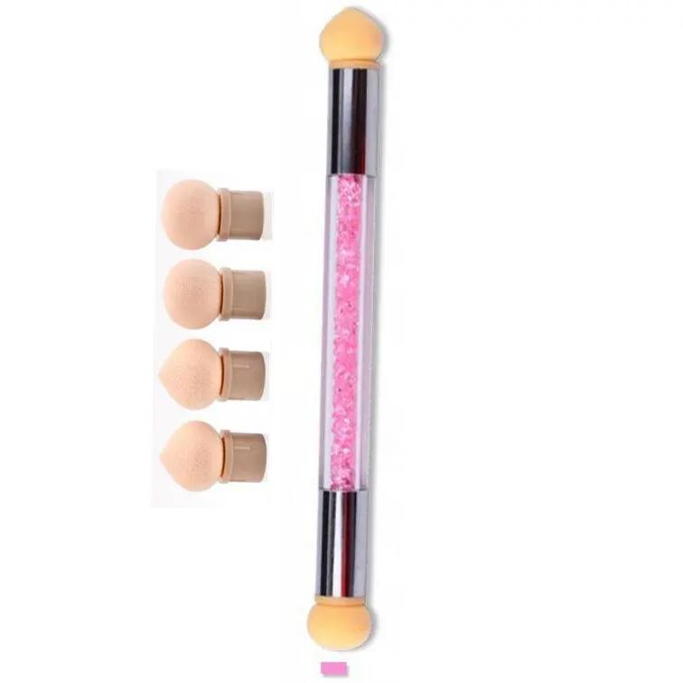 1x Nail Art Gradient Brush Pen Painting Drawing Pen With 4 Replace Sponge Heads Double End Rhinestone Handle Manicure Tool NB14# by Oz-Direct.com