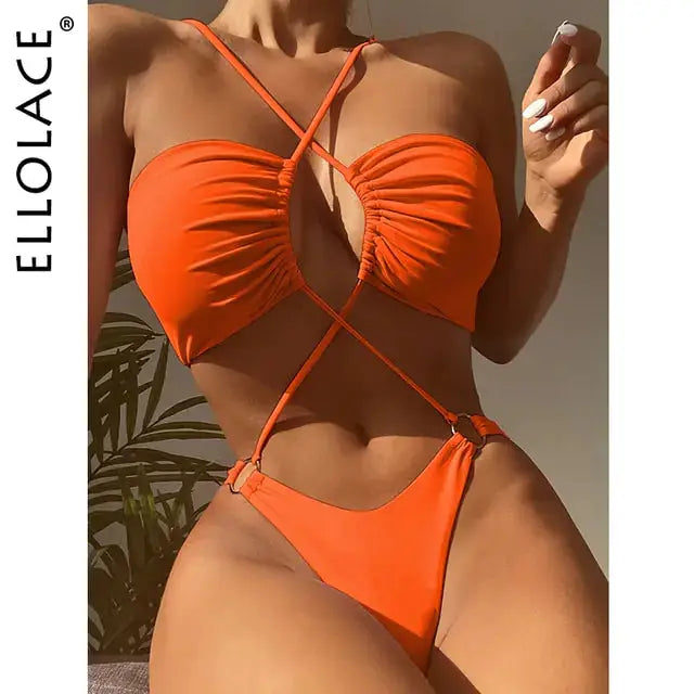 Sexy Cross Halter One Piece Swimsuit by Oz-Direct.com