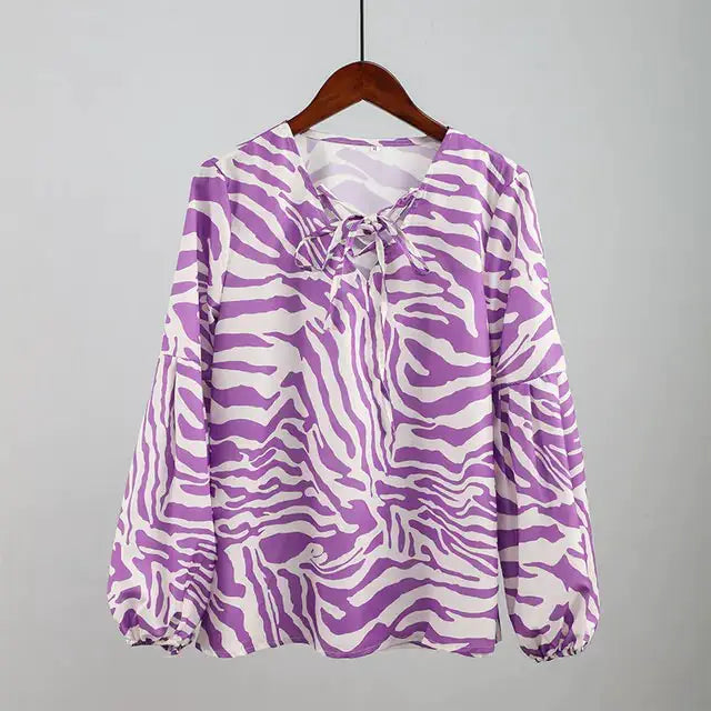 Zebra V-neck Women Blouse by Oz-Direct.com