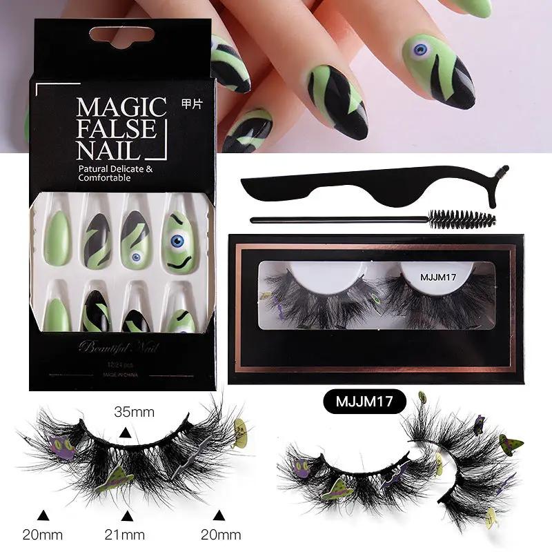 Halloween False Eyelashes Europe And America Multi-Layer Thick Messy Mink Hair Nail And Eyelash Set by Oz-Direct.com