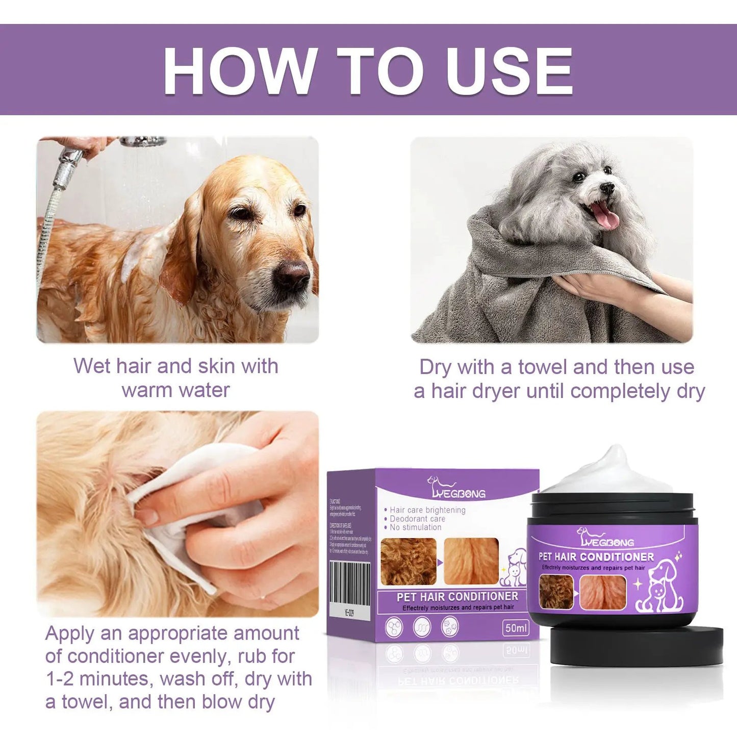 Pet Hair Conditioner, Fluffy Soft Not Knot Pet Pet Hair Clean Nursing Hair Cream by Oz-Direct.com