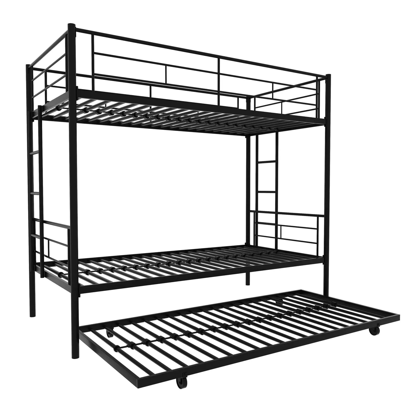 Twin Over Twin Metal Bunk Bed Frame with Trundle(Upgrade reinforcement version) by Oz-Direct.com