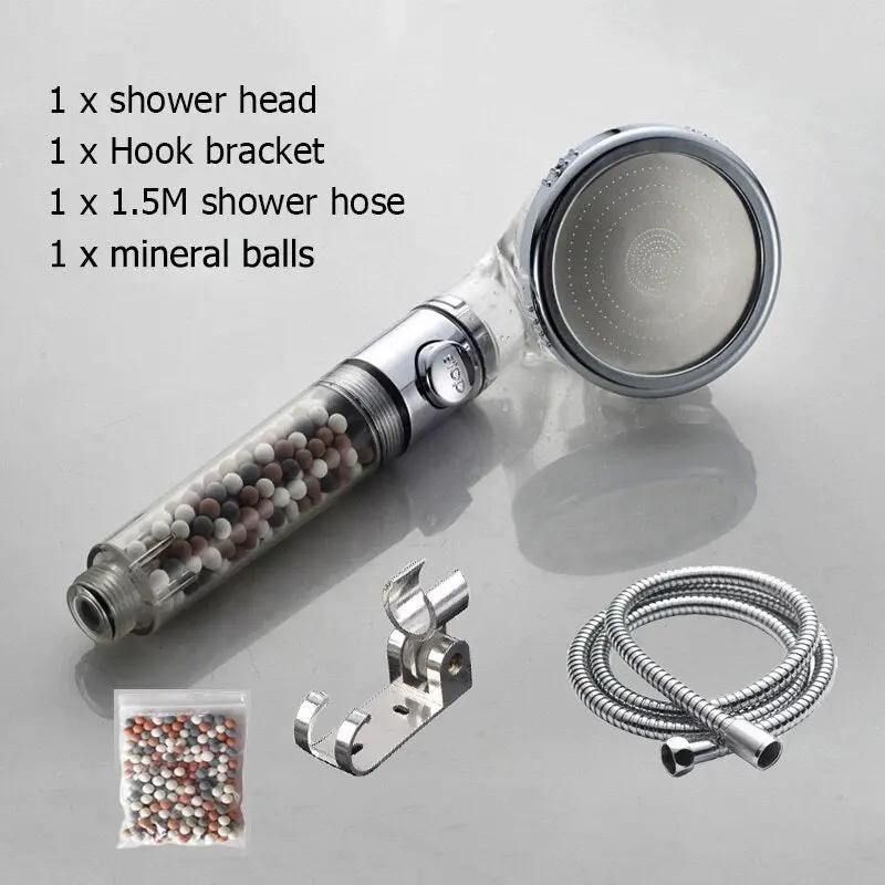 New Tourmaline balls Filter Shower Head Water saving 3 Modes adjustable SPA shower head on/off button high pressure shower by Oz-Direct.com