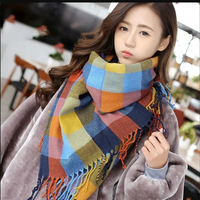 Scarf Winter Women's New Color Grid Imitation Cashmere Scarf Autumn Winter Thick Fashion Warm Versatile Scarf Shawl by Oz-Direct.com