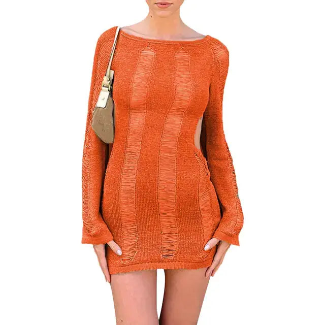 Puloru Sexy Knitted Cutout Short Dress by Oz-Direct.com