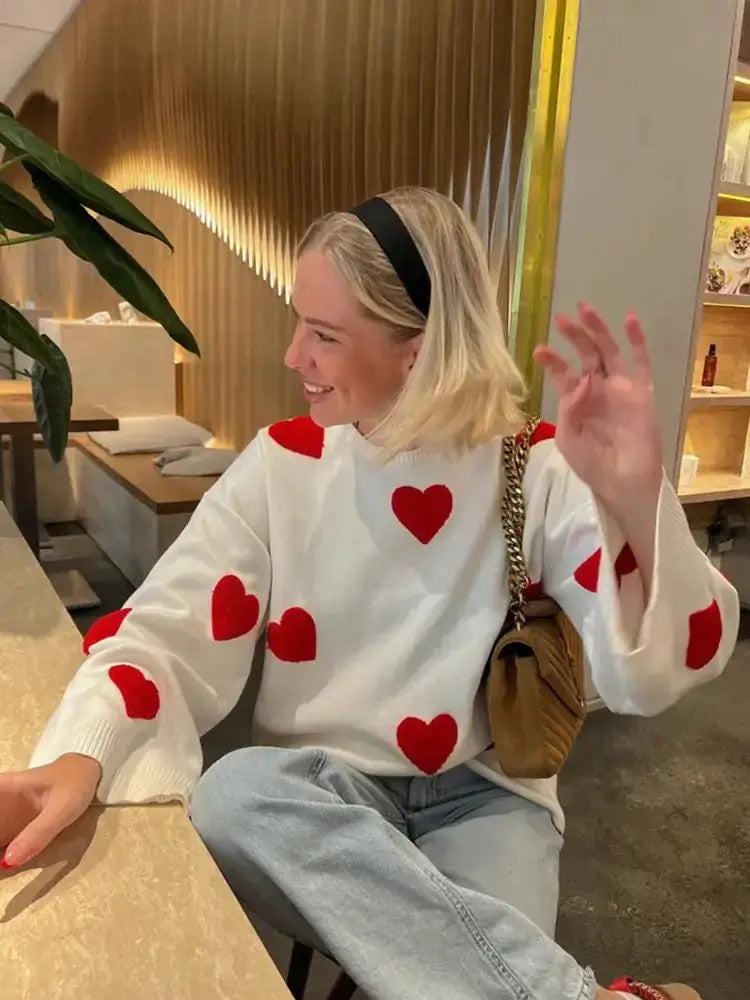Embroidered Red Heart Sweater by Oz-Direct.com