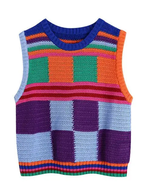 Knitted Contrast Color Crop Tank Top and Shorts by Oz-Direct.com