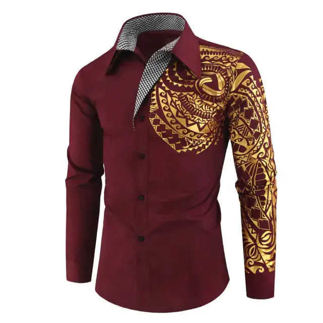 Luxury Gold Black Shirt Men New Slim Fit Long Sleeve by Oz-Direct.com