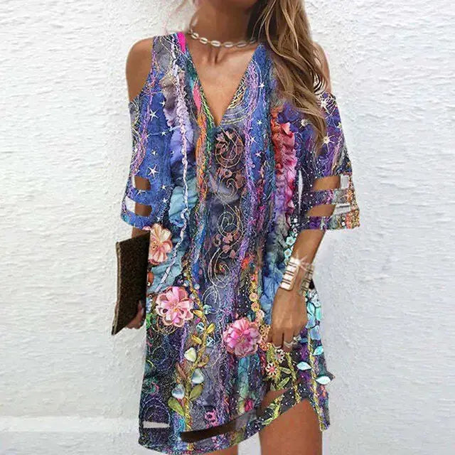 V Neck Summer Tie Dye Dresses by Oz-Direct.com
