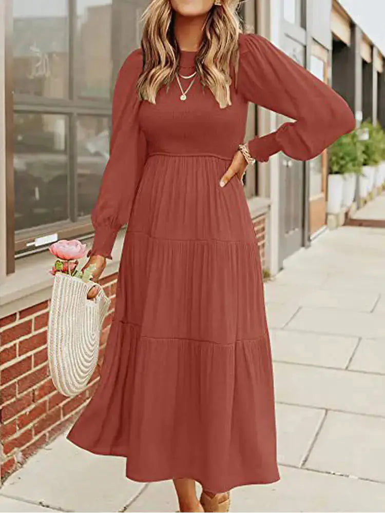 Midi Dress Long Sleeve Plain Charm by Oz-Direct.com