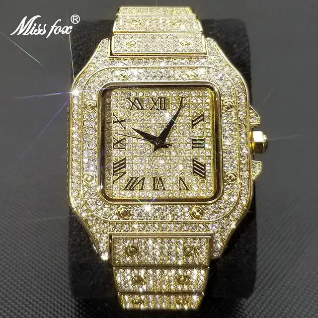 MISSFOX Ice Out Square Watch For Men Top Brand Luxury Full Diamond Mens Watches Ultra Thin Waterproof Hip Hop Clock Dropshipping by Oz-Direct.com