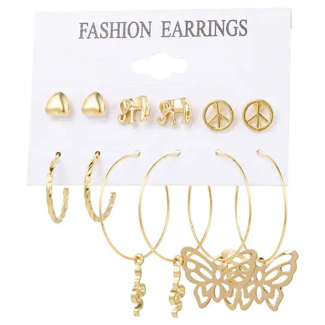 Gold Sequin Drop Earrings Set by Oz-Direct.com