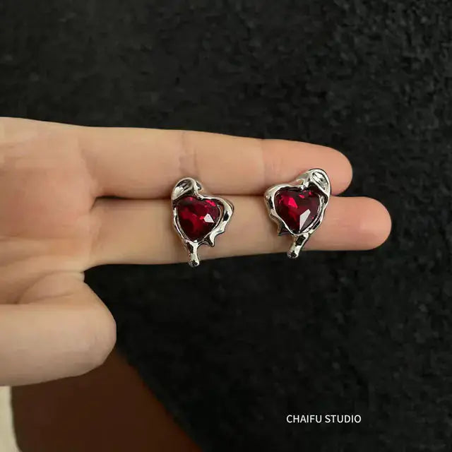Molten Metal Red Crystal Love Earrings by Oz-Direct.com