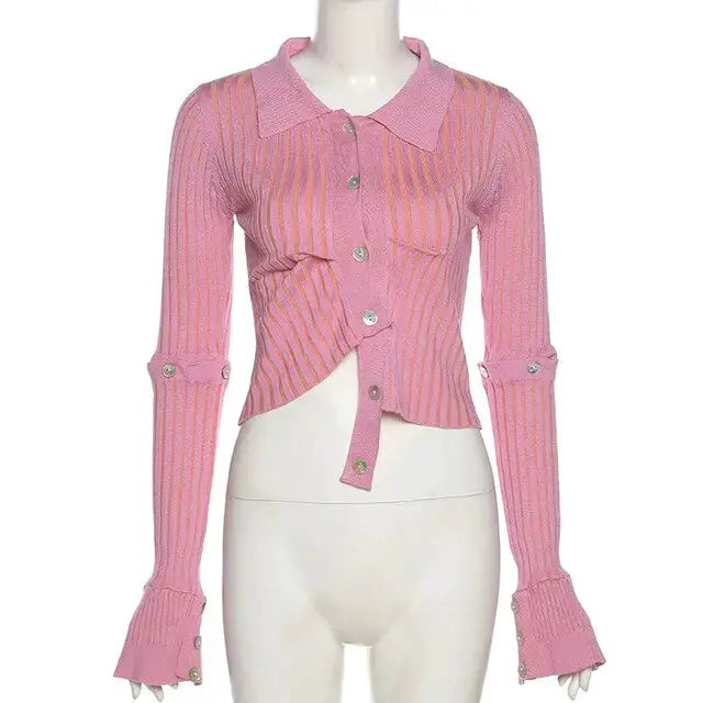Casual Buttons Flared Sleeve Cardigans by Oz-Direct.com