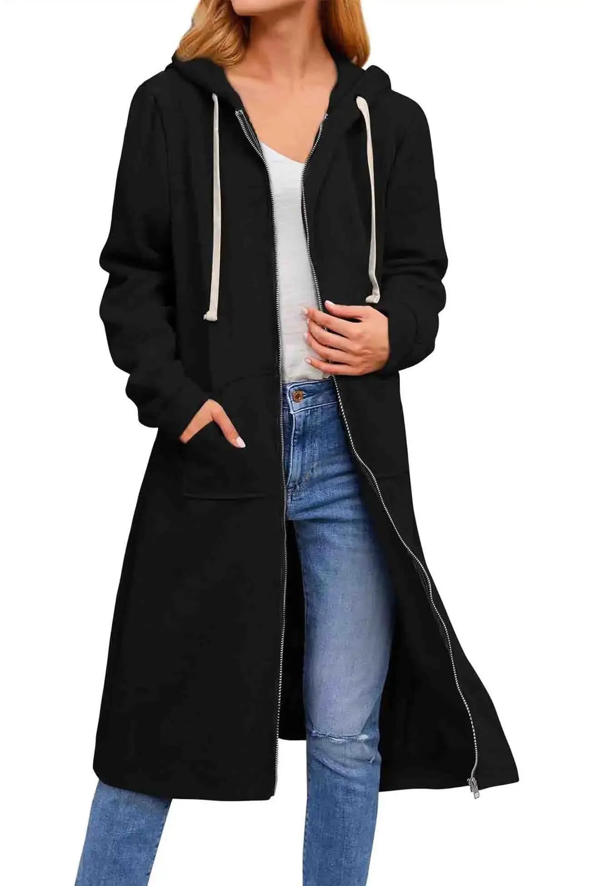 Solid Hooded Jacket with Drawstring for Women by Oz-Direct.com