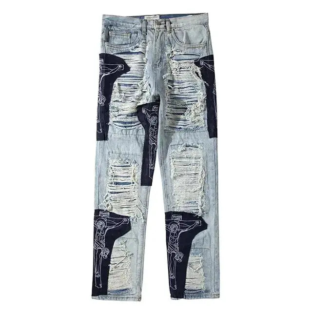 Men's Ripped Tassel Jeans by Oz-Direct.com