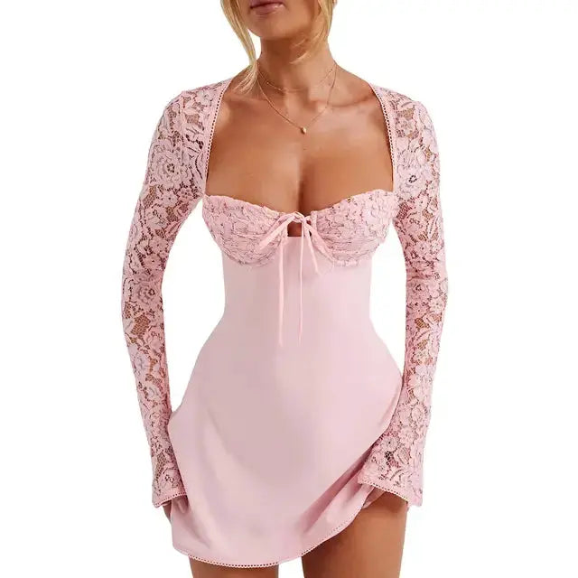 Women's Elegant Luxury Pink Lace Party Dress by Oz-Direct.com