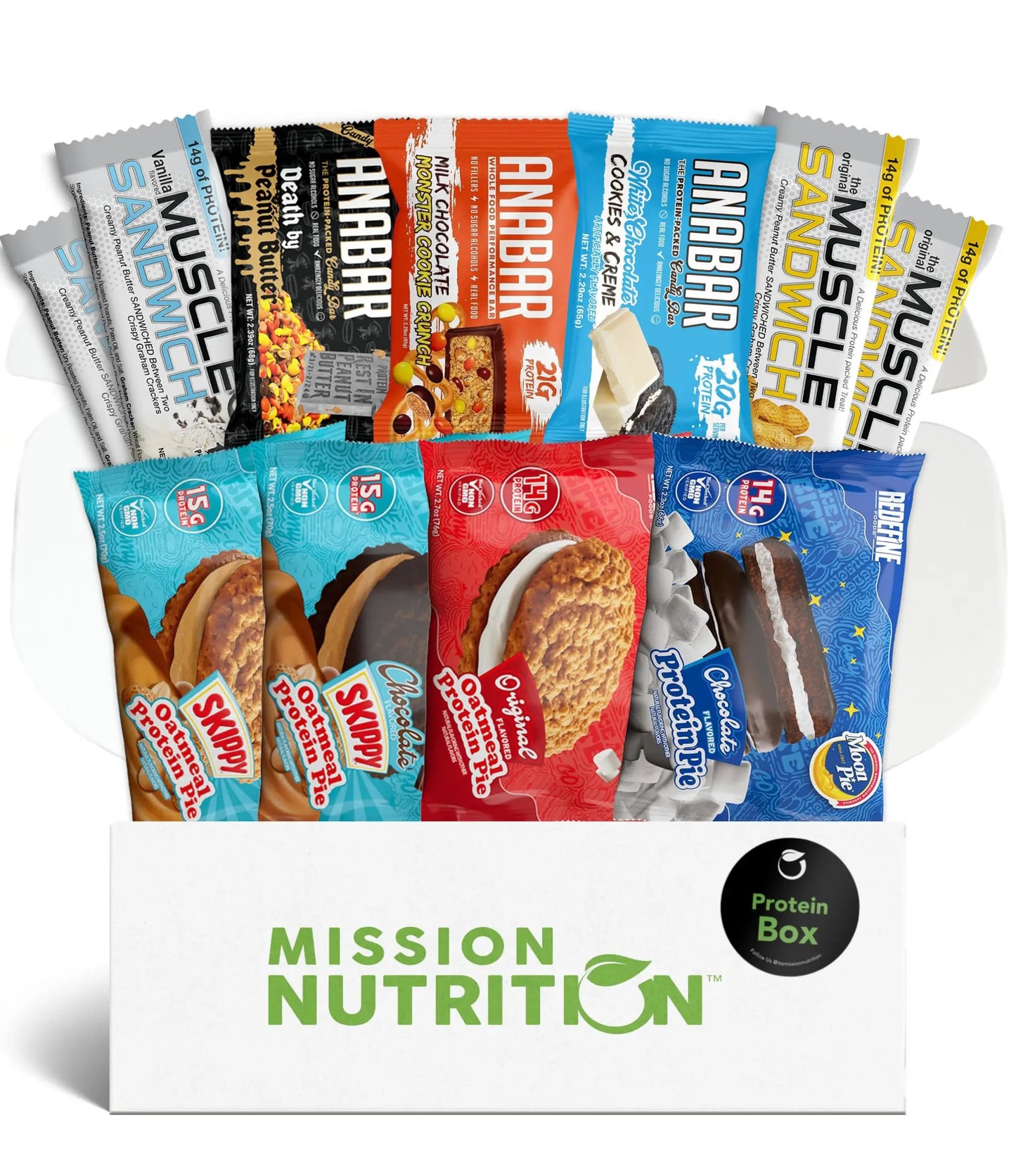Redefine Oatmeal Protein Pie Protein Moon Pie Anabar Protein Bars Muscle Sandwich - Delicious High Protein Snack Box by Mission Nutrition (11 Total Snacks) Gift Box by Oz-Direct.com