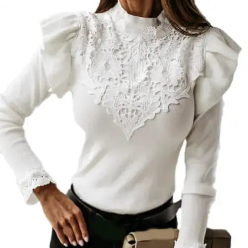Long Sleeve Ruffle Lace Blouse by Oz-Direct.com