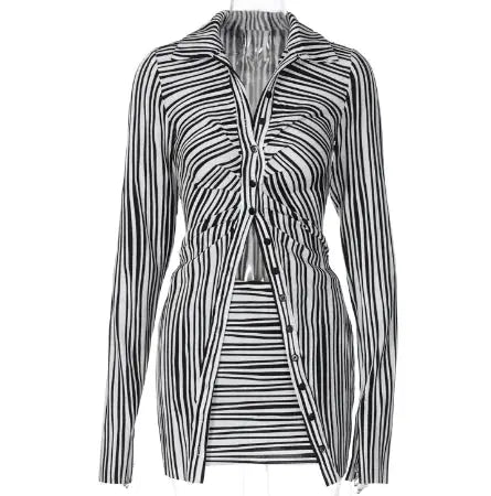 Kendra Striped Two Piece Skirt Set by Oz-Direct.com