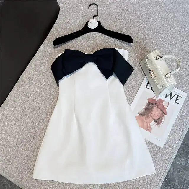 Black Bow Strapless Short Dress by Oz-Direct.com