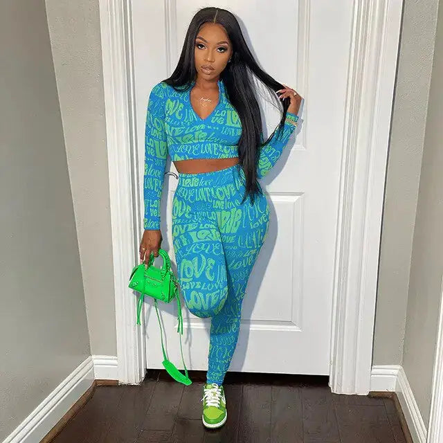 Letter Print Tracksuit Two Piece Set by Oz-Direct.com